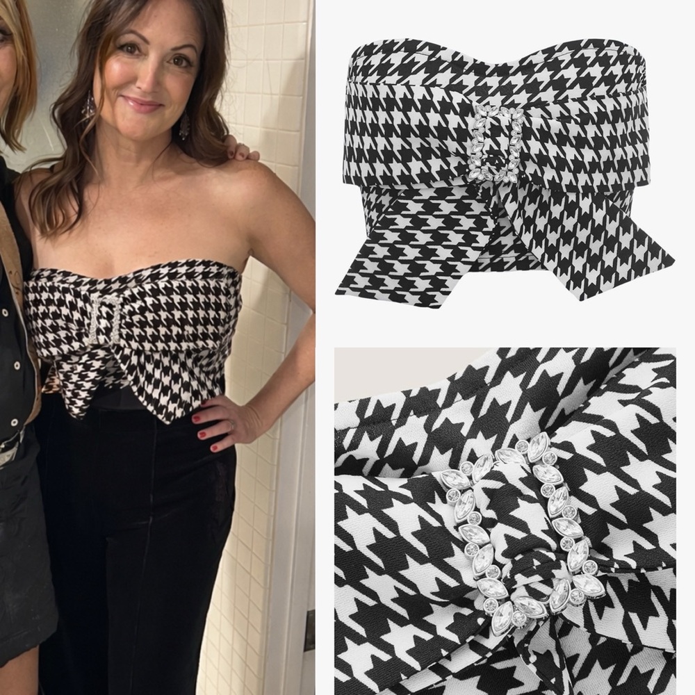 Black and White Houndstooth Strapless Top